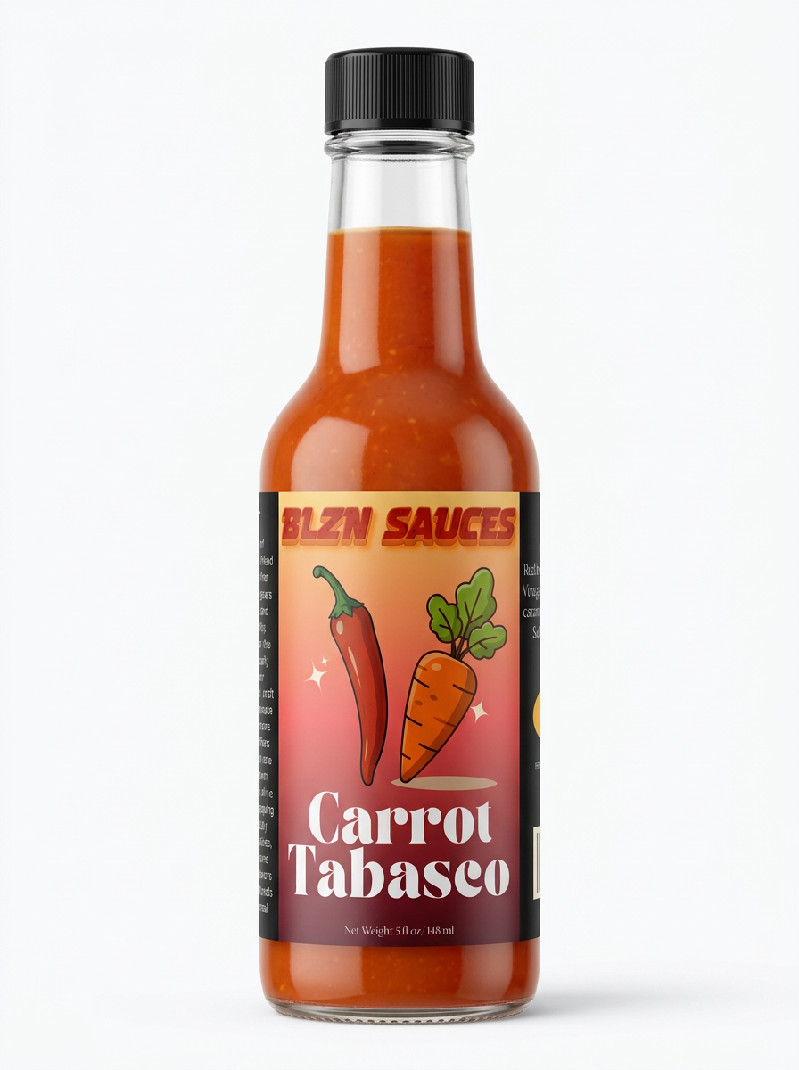 Carrot Tabasco — bottle mockup based on its original label