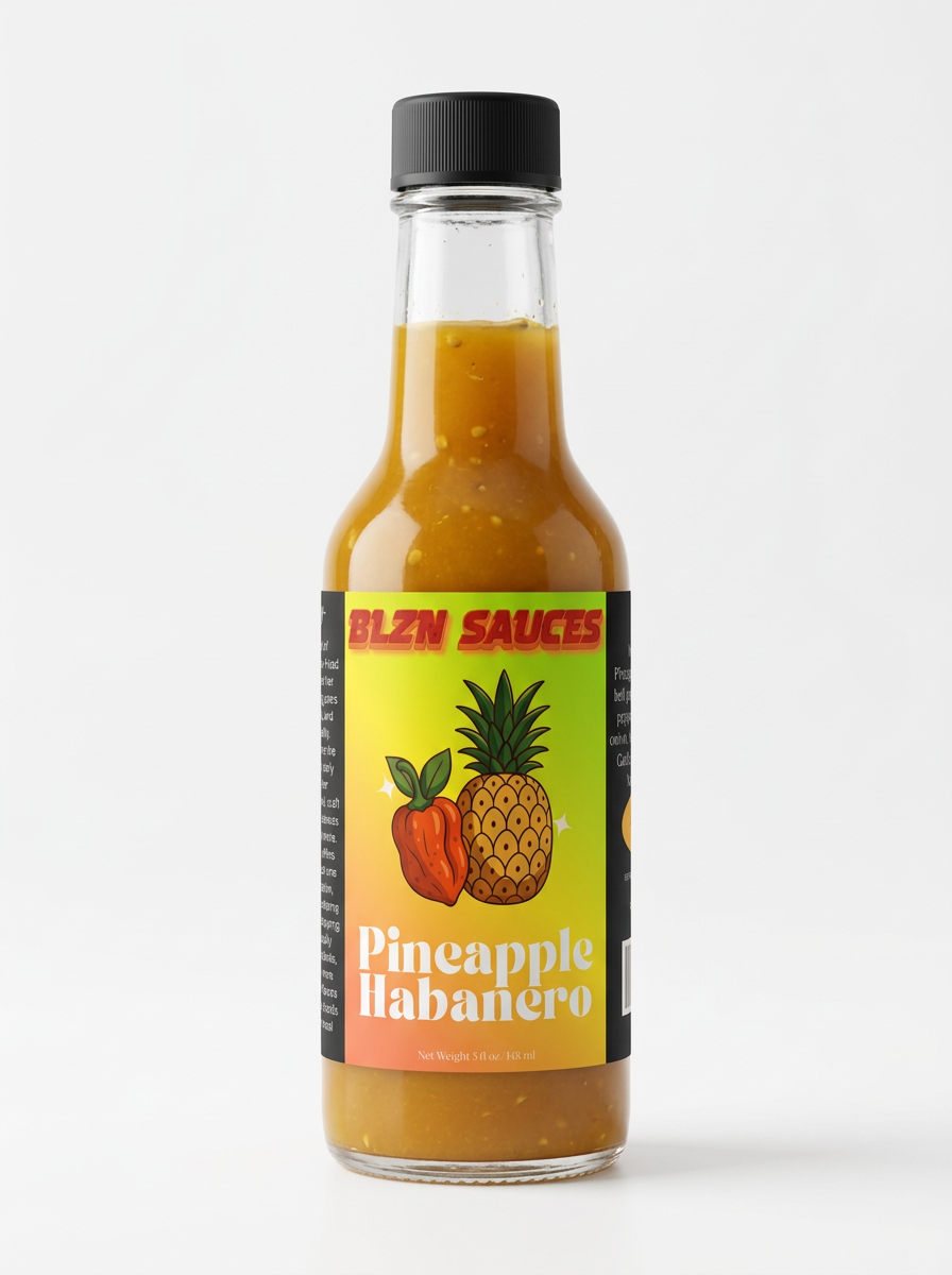 Pineapple Habanero — bottle mockup based on its original label